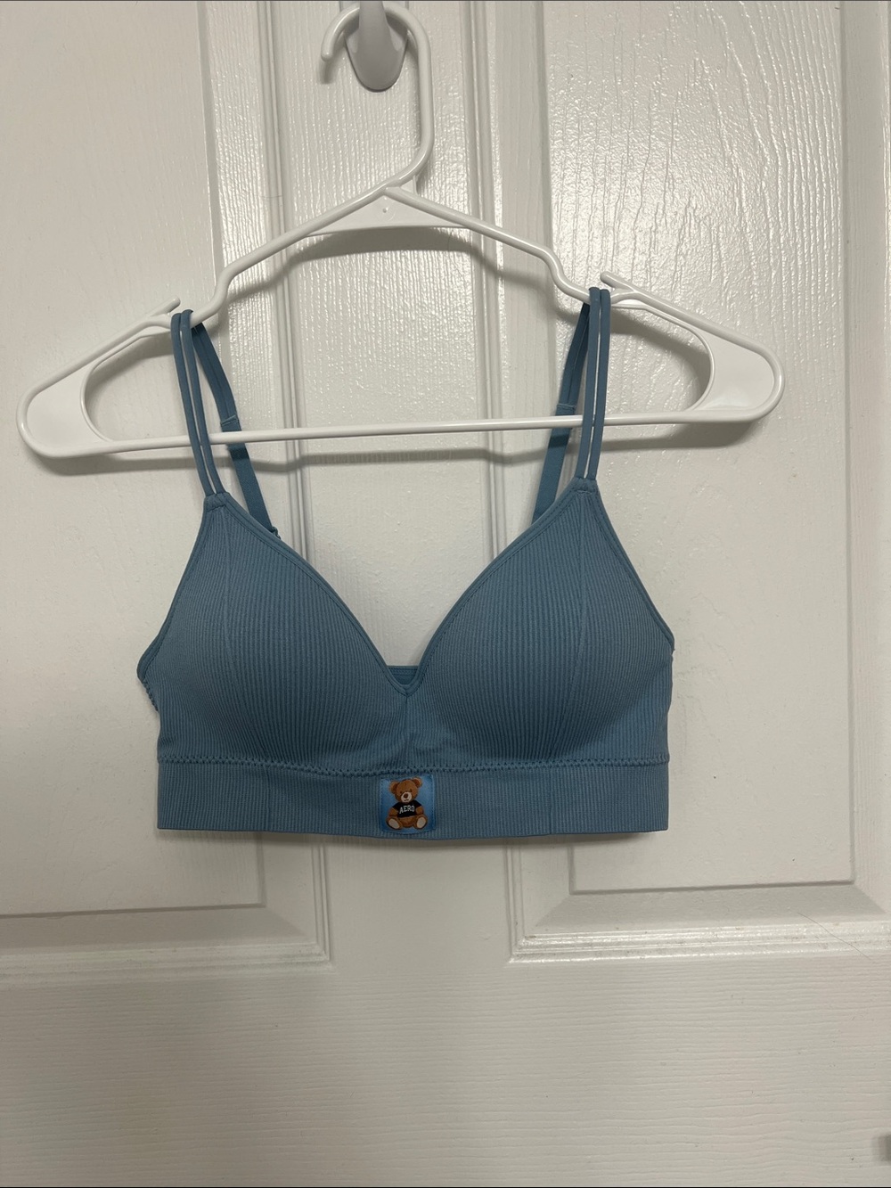 Seamless Light Blue Ribbed Bralette with Double Straps